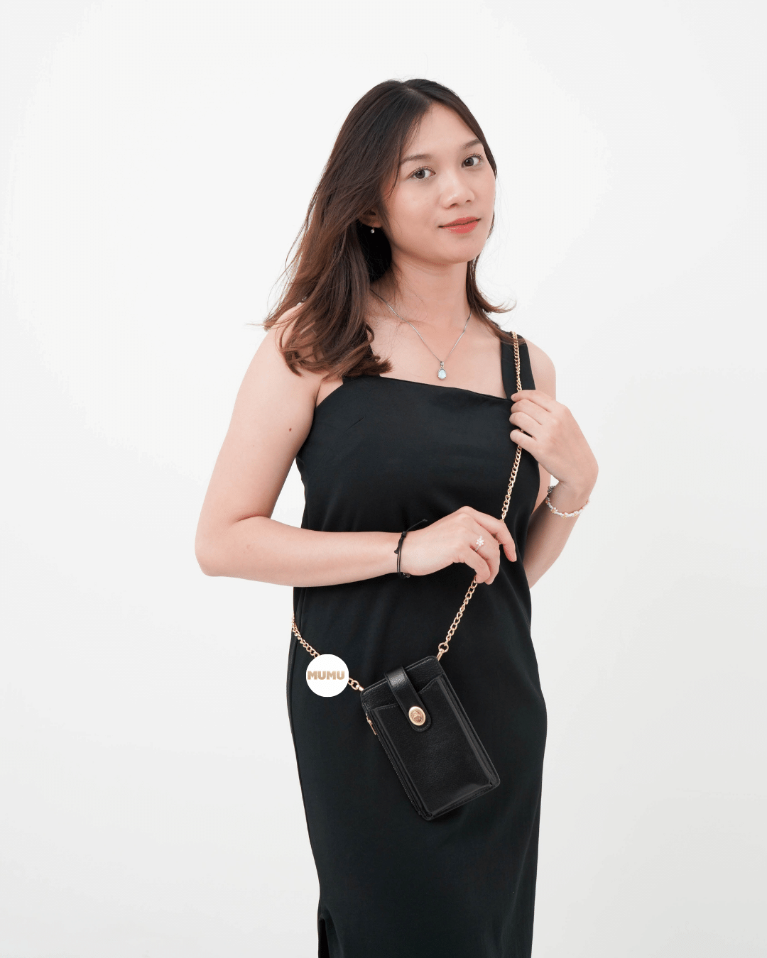 Turnlock Chain Phone Crossbody Black