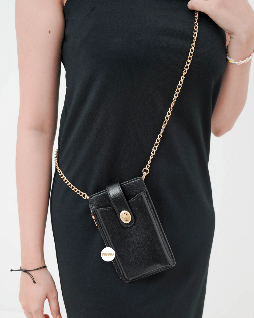 Turnlock Chain Phone Crossbody Black