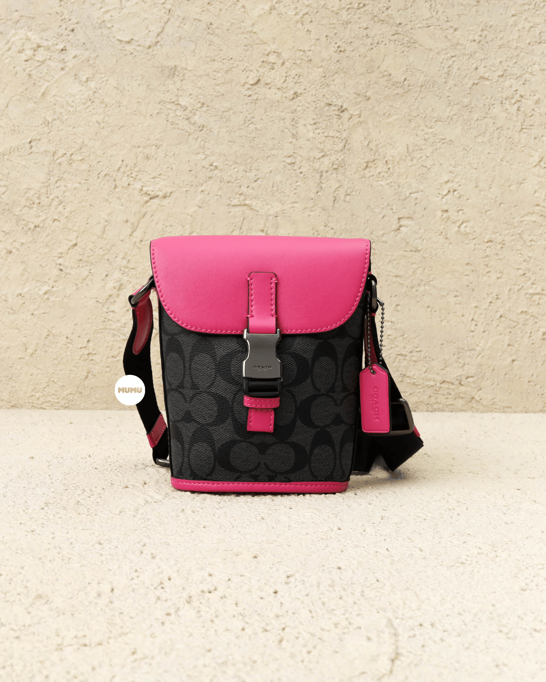Track Small Flap Crossbody In Signature Canvas Charcoal Bold Pink