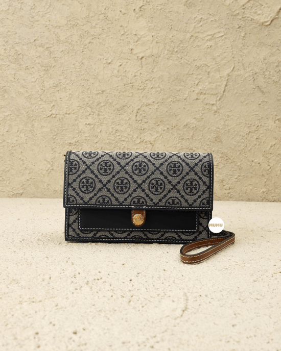 T Monogram Jacquard Chain Wallet Tory Navy