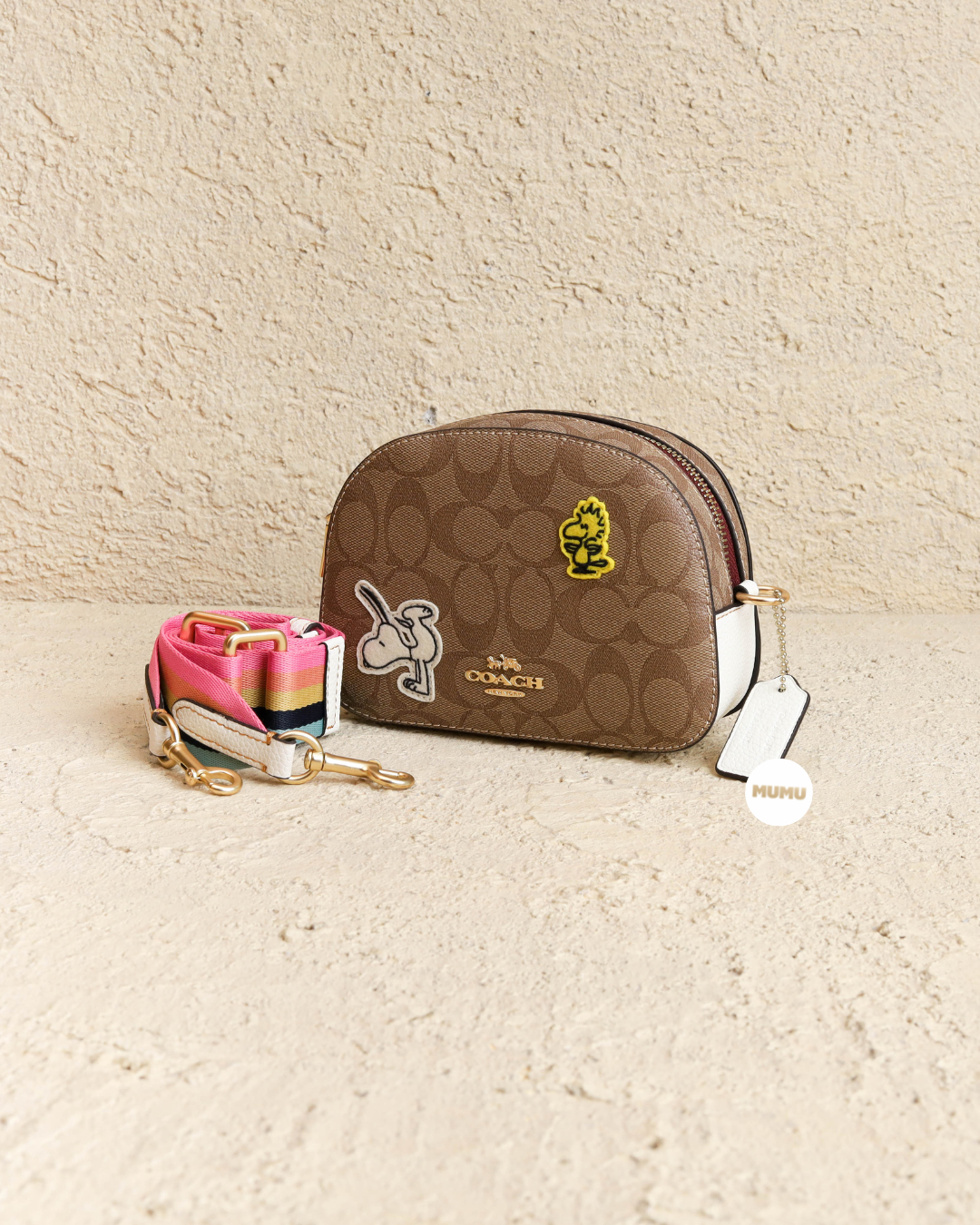 X Peanuts Mini Serena Satchel In Signature Canvas With Varsity Patches
