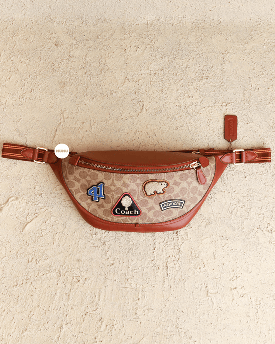 League Belt Bag In Signature Canvas With Patches Tan Rust