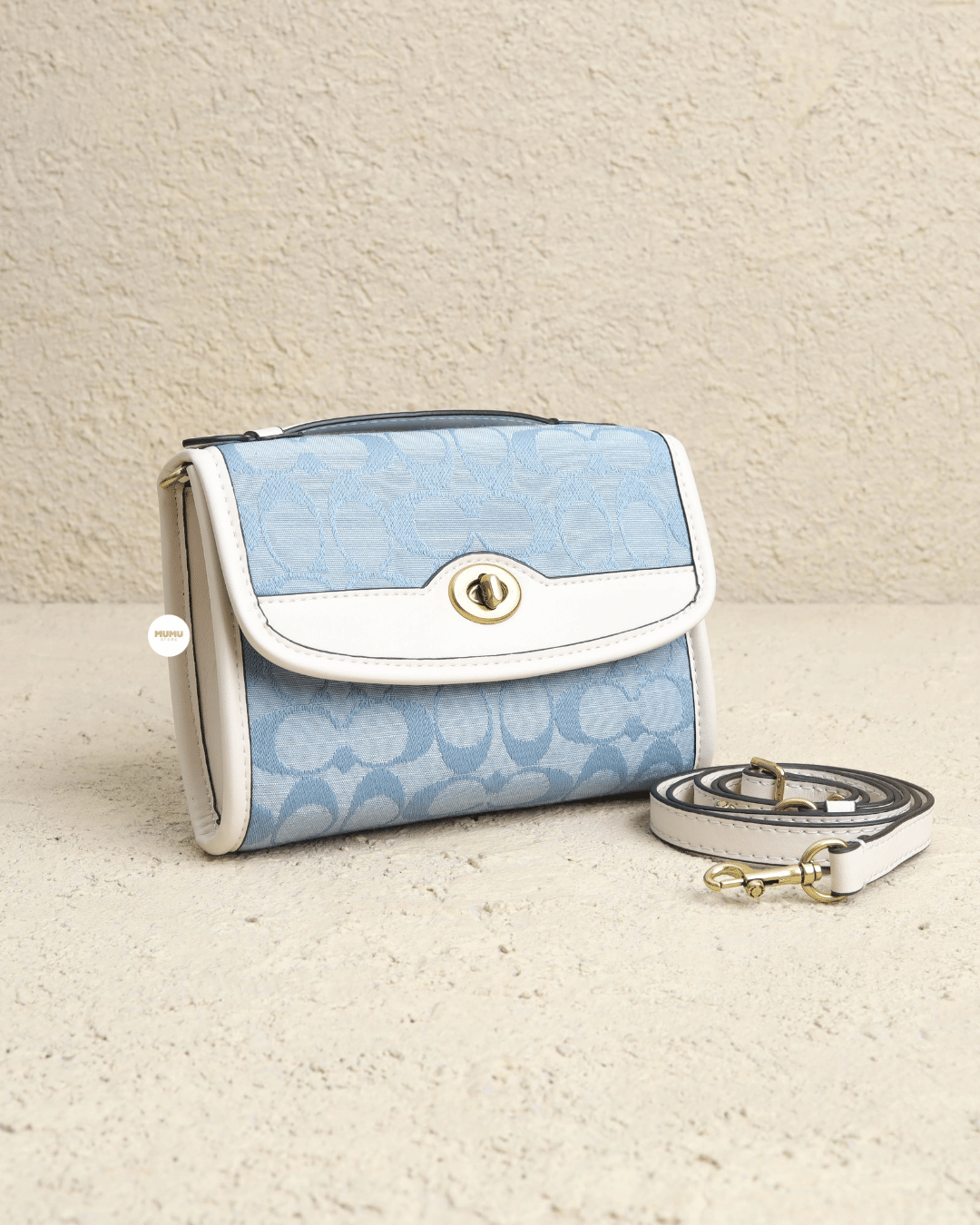 Kip Turnlock Crossbody In Signature Chambray Light Washed Denim Chalk