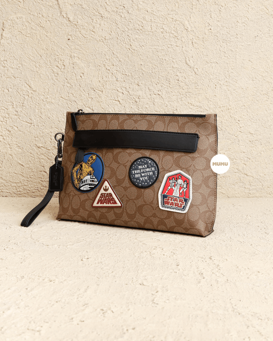 Stars Wars X Coach Carryall Pouch In Signature Canvas With Patches Tan