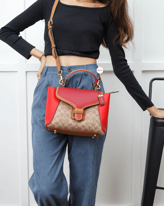 Courier Carryall 23 Colorblock Signature Canvas Brass Tan Red Apple Multi